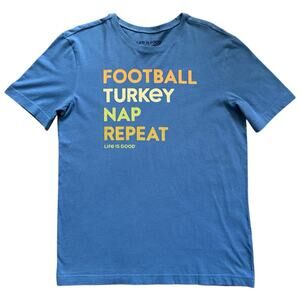 Life is Good Thanksgiving T-Shirt Short Sleeve Football Turkey Nap Repeat Tee